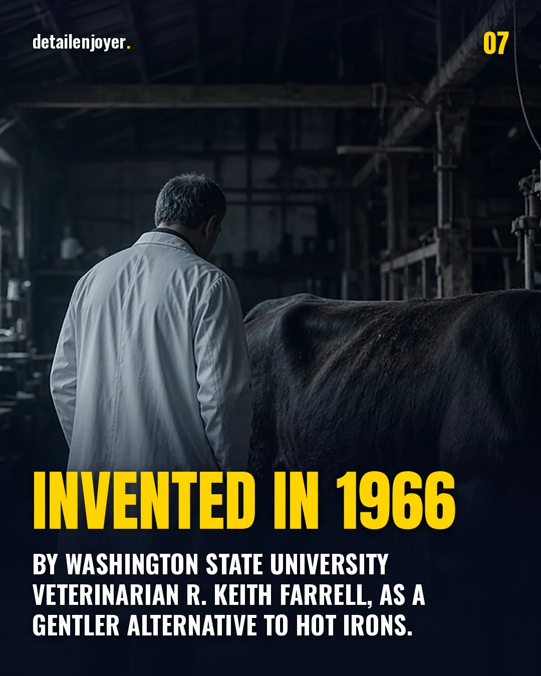 Invented in 1966 By Washington State University veterinarian R. Keith Farrell, as a gentler alternative to hot irons.