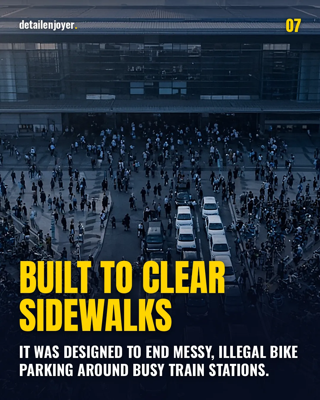 Built to clear sidewalks It was designed to end messy, illegal bike parking around busy train stations.